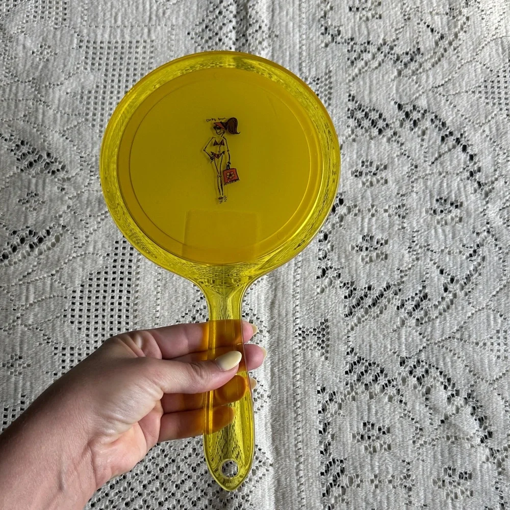 VTG Yellow Hand Mirror by Carley Brown with Retro Girl Illustration